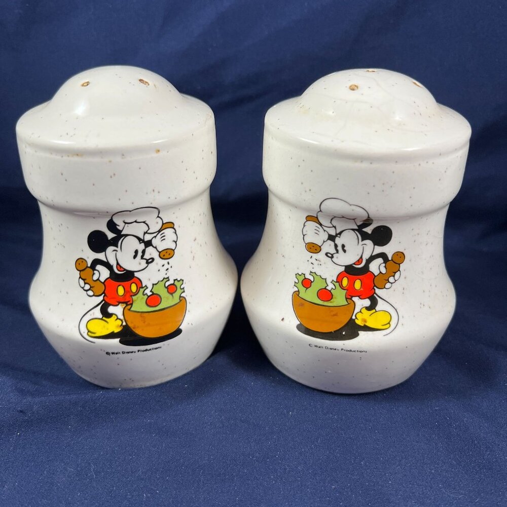 Vintage Walt Disney Productions Mickey Mouse Ceramic Salt & Pepper Shakers